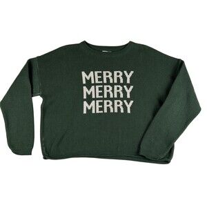 Town Pride Sweater Womens Medium Green Merry Merry Merry Christmas Pullover Knit